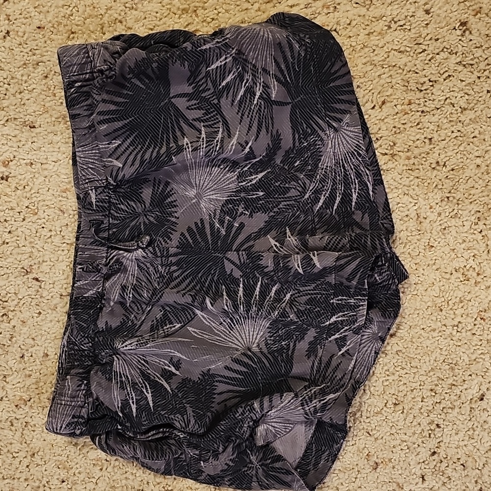RVCA Black and Gray Palm Print Athletic Shorts - Small Or Medium